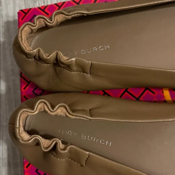 Tory Burch Tan Flats with Silver Logo - Picture 3 of 7